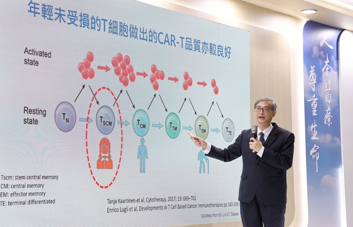 圖說:李啟誠主任說 ,年輕未受損的T細胞製出的CAR-T品質較良好,儘可能提早收集T細胞,有助於對抗癌症。(攝影:江家瑜)